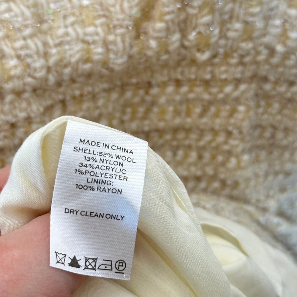 HILL HOUSE Cher Dress Coconut Tweed Boucle Metallic Cream Gold Sz L {DD48} - Picture 7 of 7